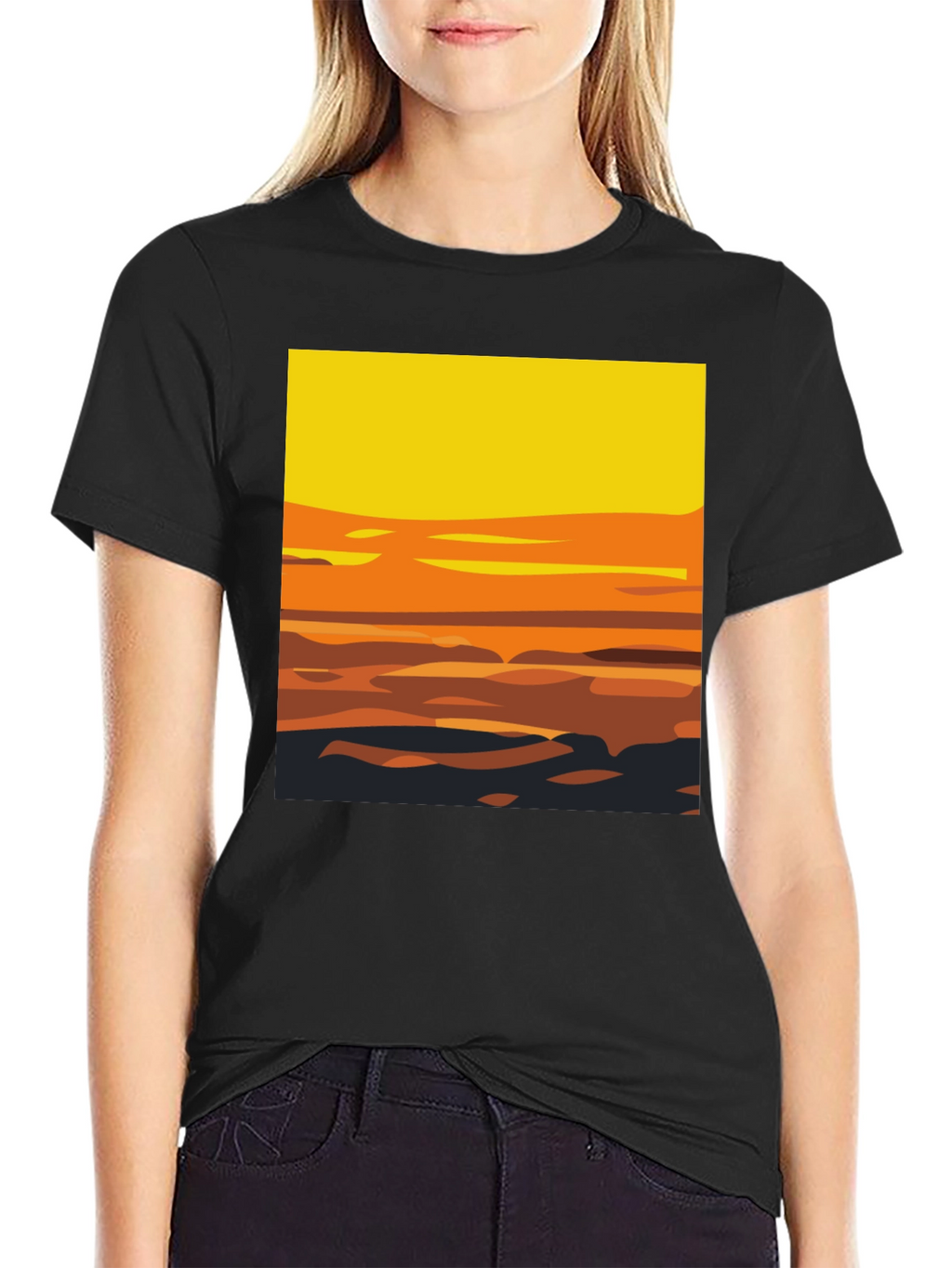 Sunset Graphic Tee - Stylish Mens Black T-Shirt
