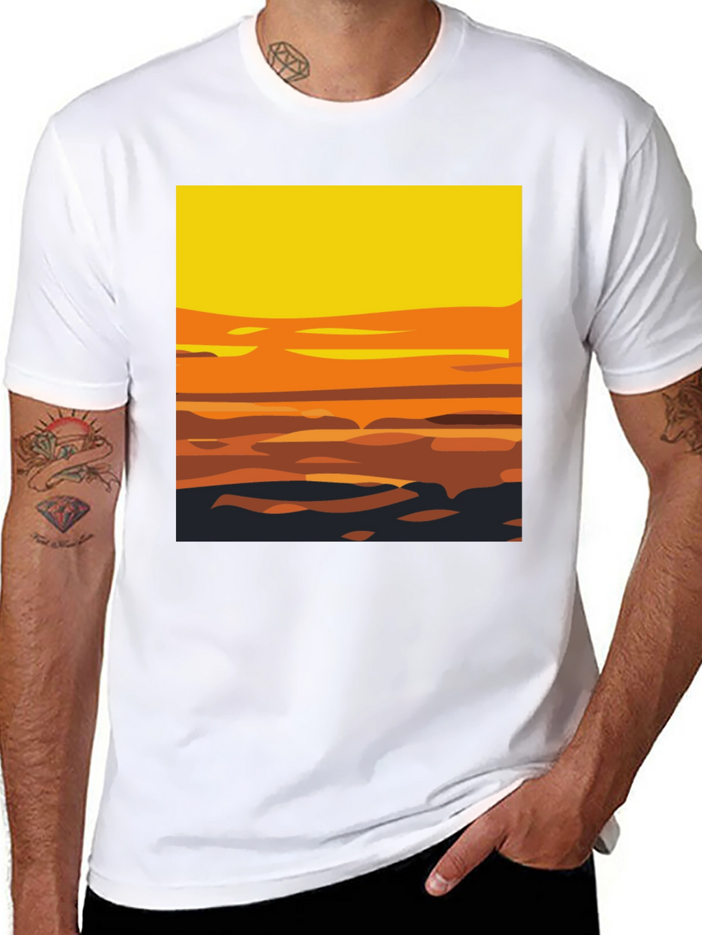 Sunset Graphic Tee - Stylish Mens Black T-Shirt
