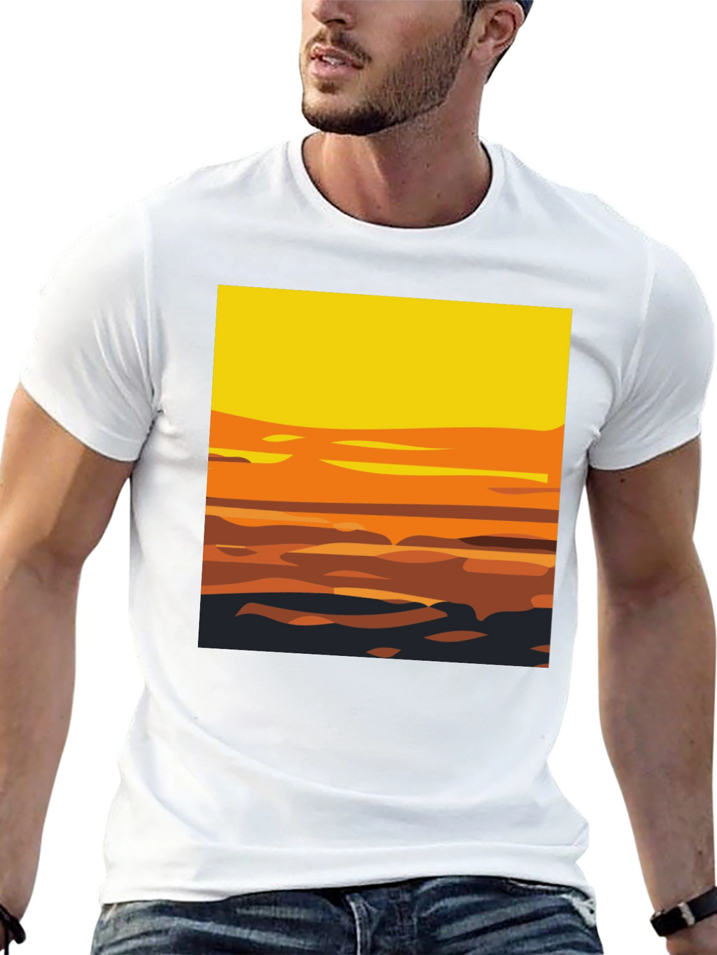 Sunset Graphic Tee - Stylish Mens Black T-Shirt