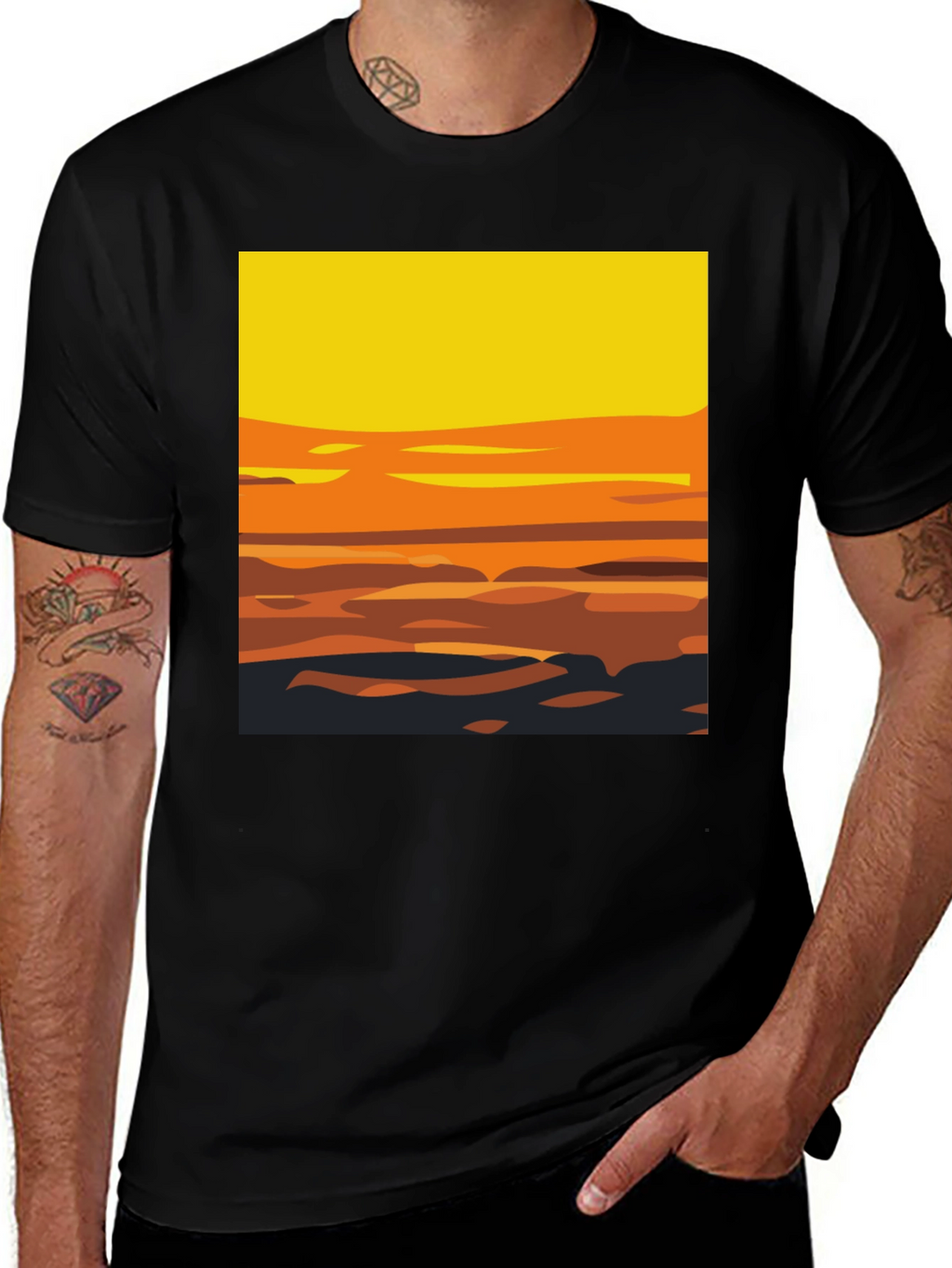 Sunset Graphic Tee - Stylish Mens Black T-Shirt