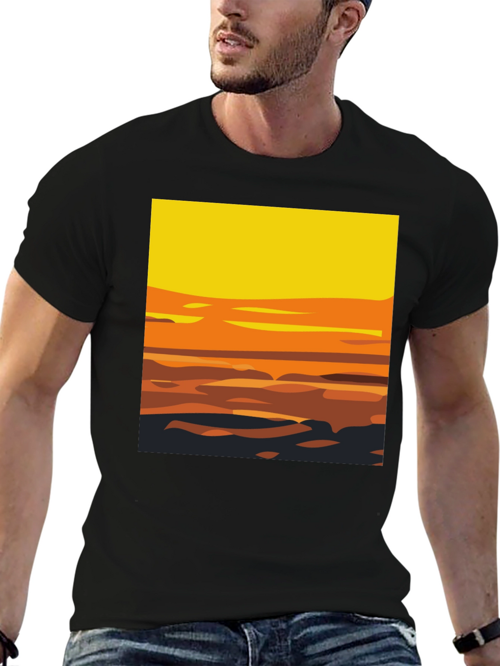 Sunset Graphic Tee - Stylish Mens Black T-Shirt