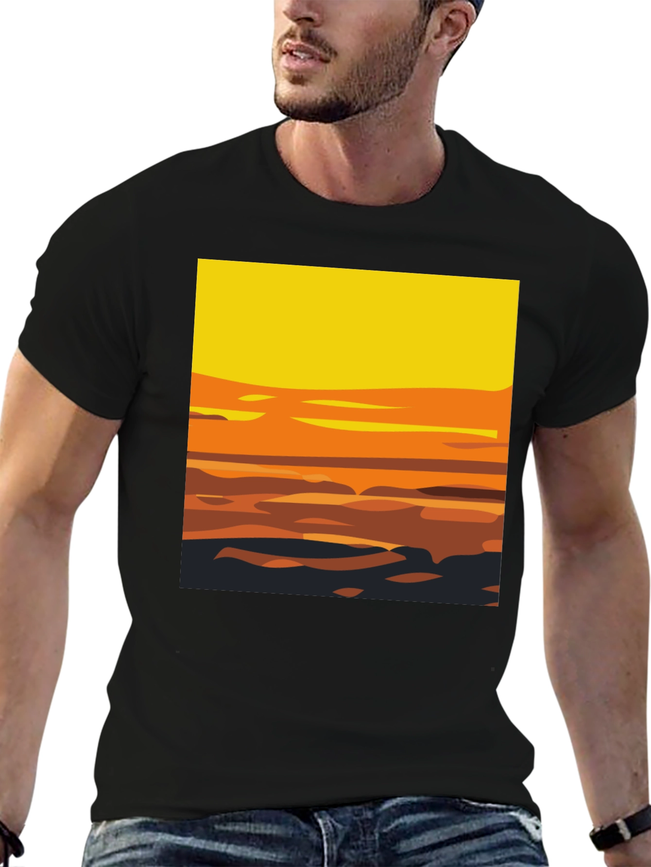 Sunset Graphic Tee - Stylish Mens Black T-Shirt
