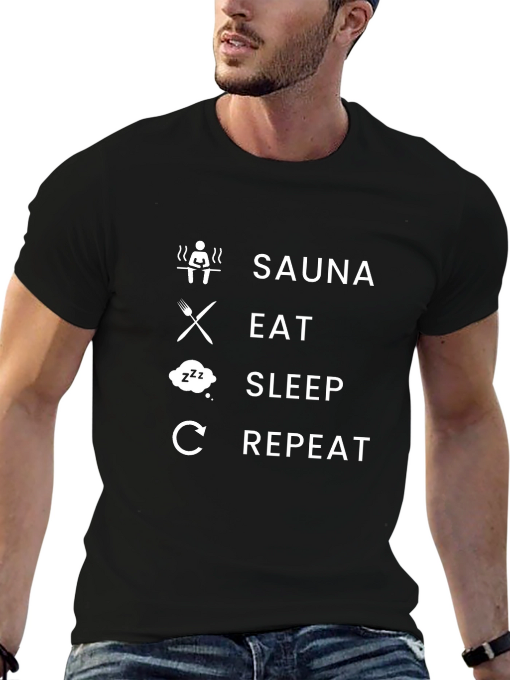 Sauna Eat Sleep Repeat Black T-Shirt