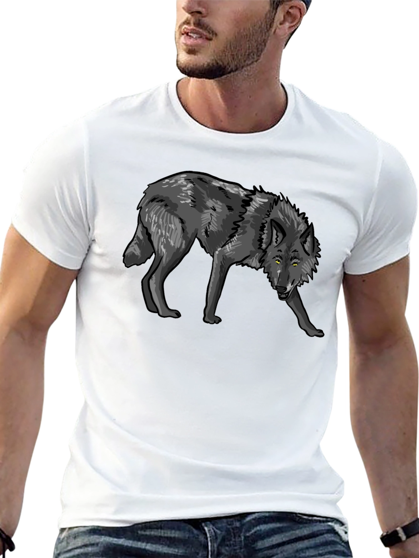Mens Black Wolf Graphic T-Shirt