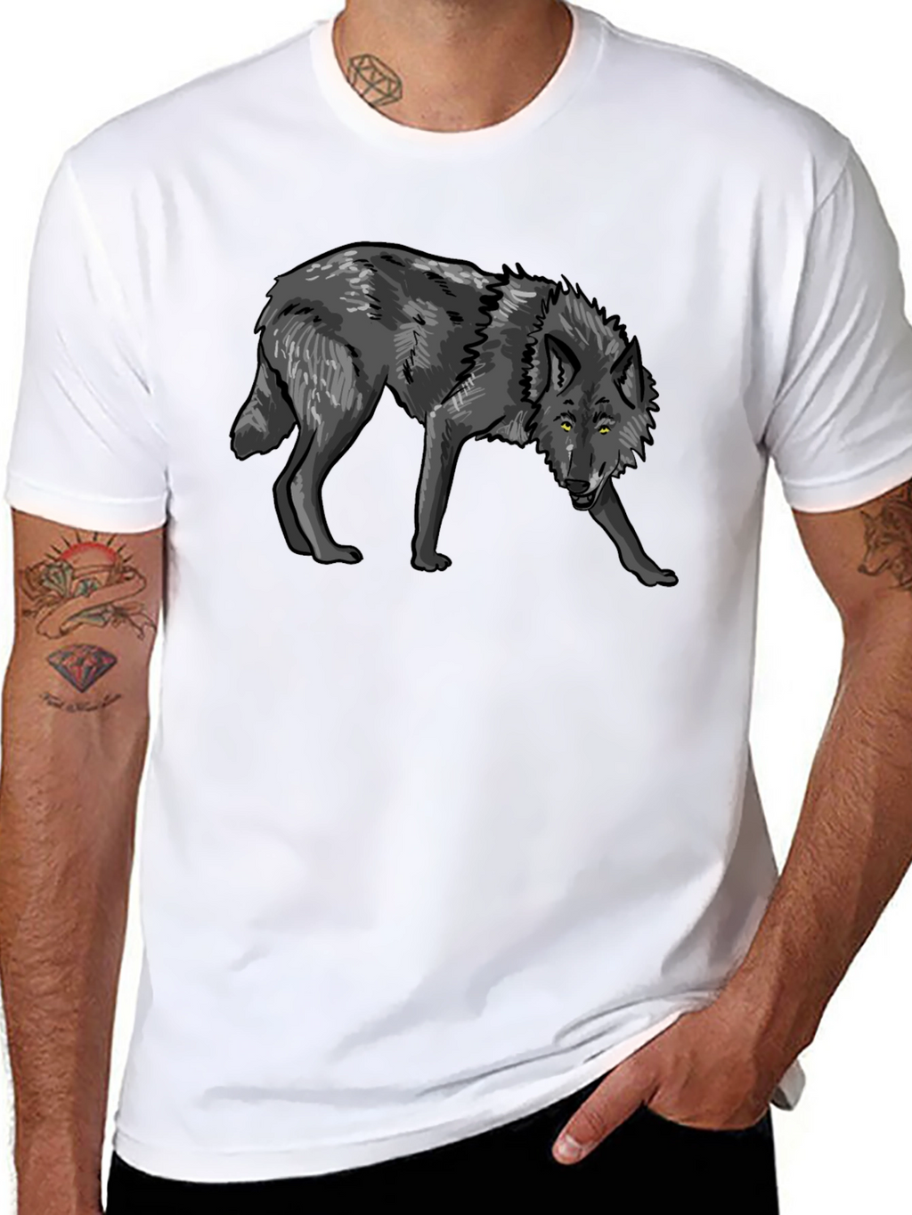 Mens Black Wolf Graphic T-Shirt