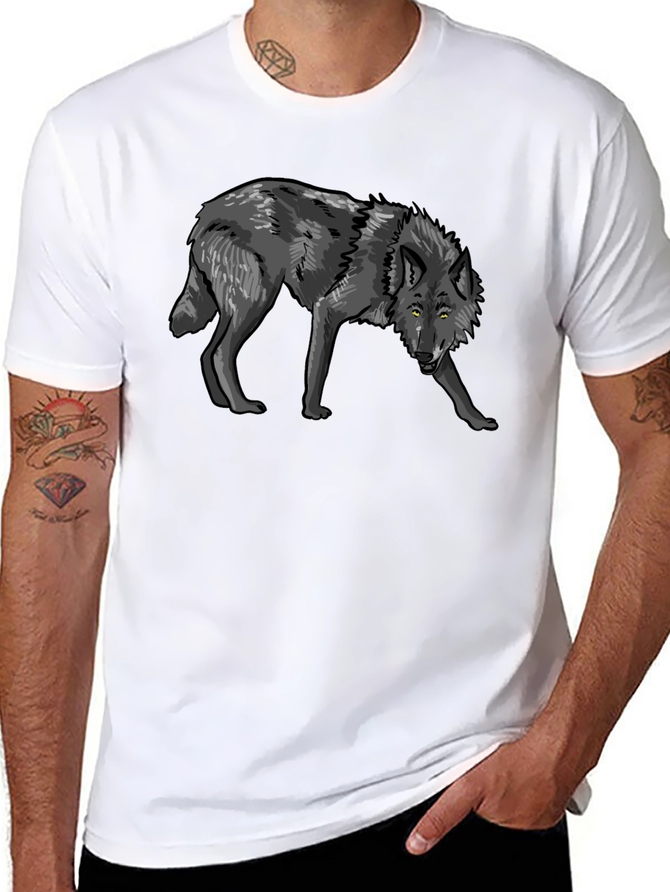 Mens Black Wolf Graphic T-Shirt