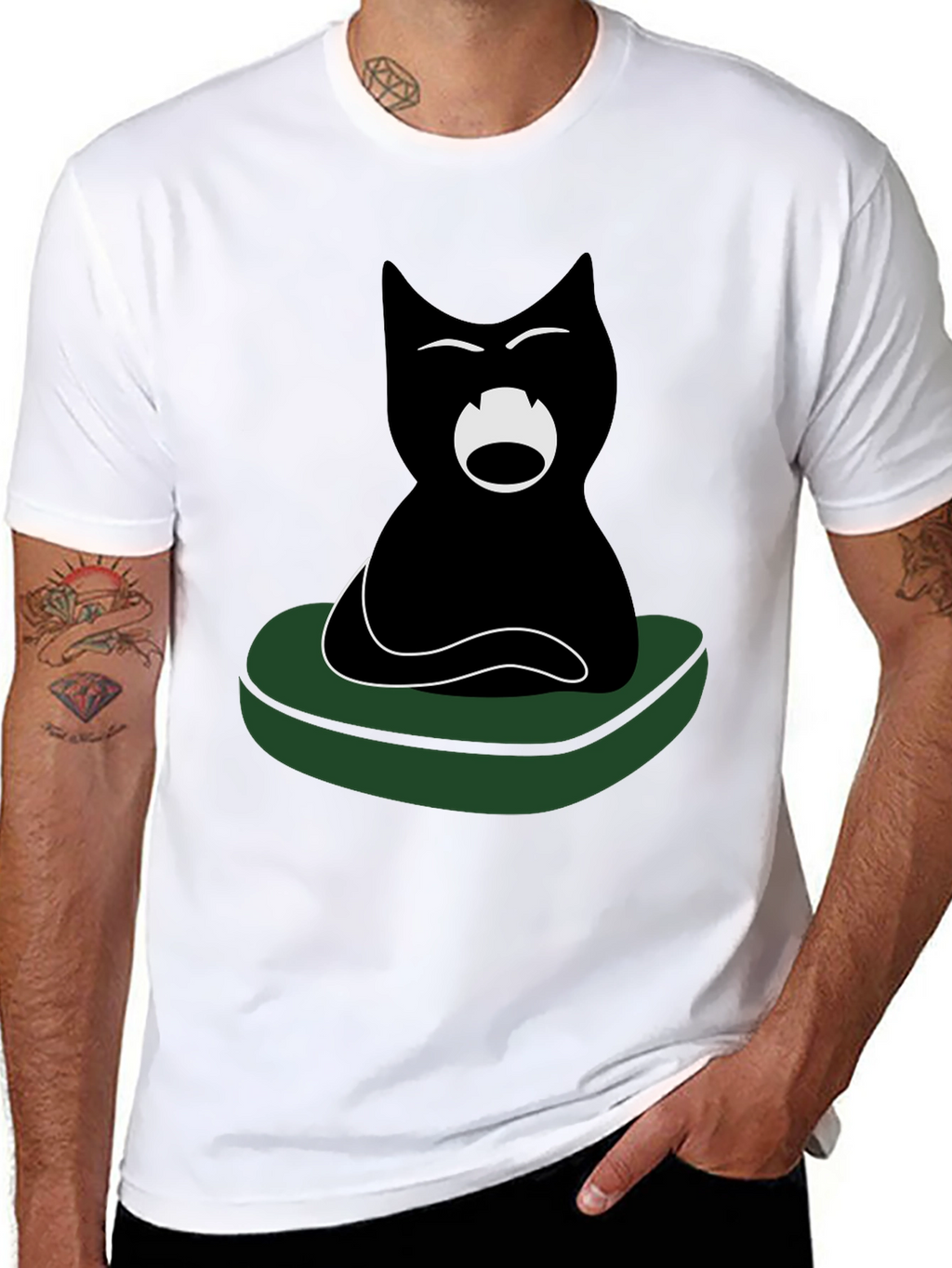 Black Cat on Green Cushion Graphic Tee