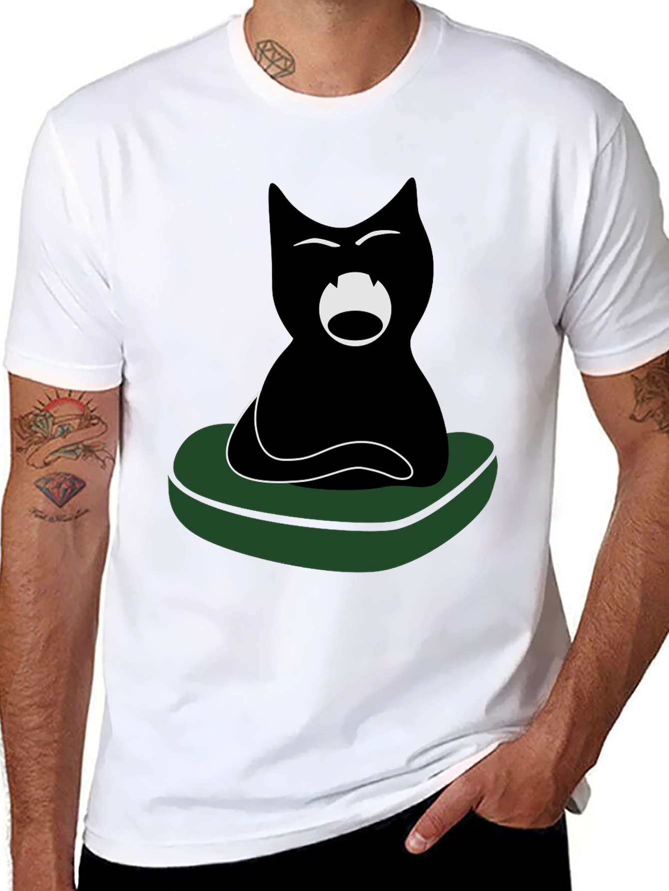 Black Cat on Green Cushion Graphic Tee
