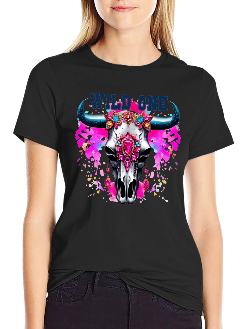 Wild One Bull Skull Graphic T-Shirt
