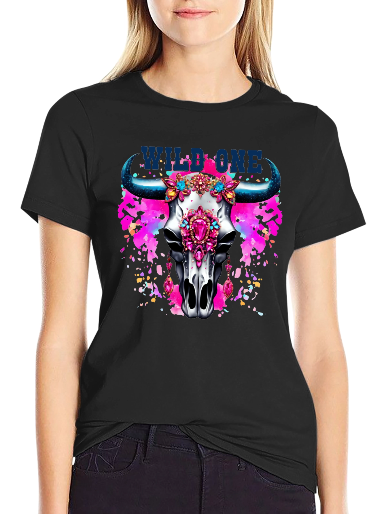 Wild One Bull Skull Graphic T-Shirt