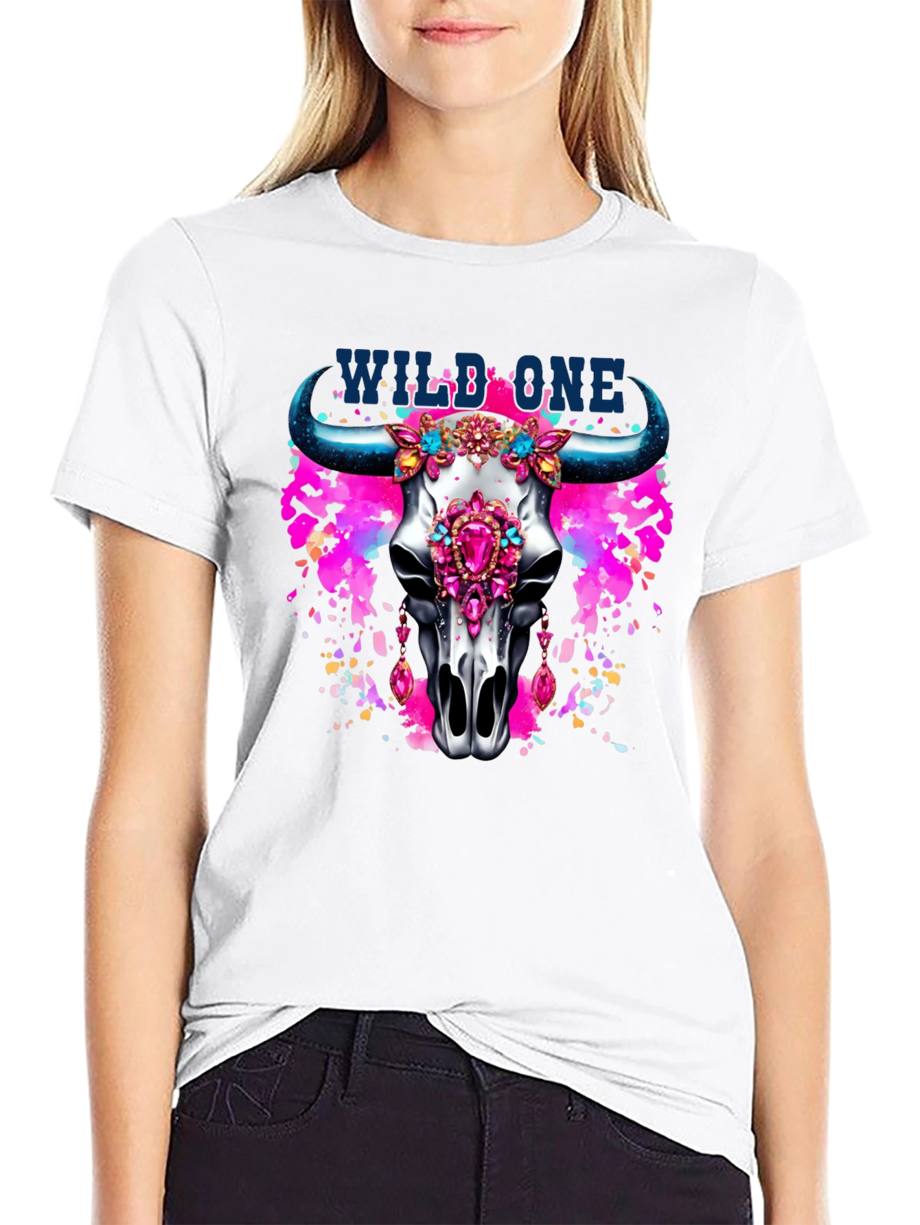 Wild One Bull Skull Graphic T-Shirt