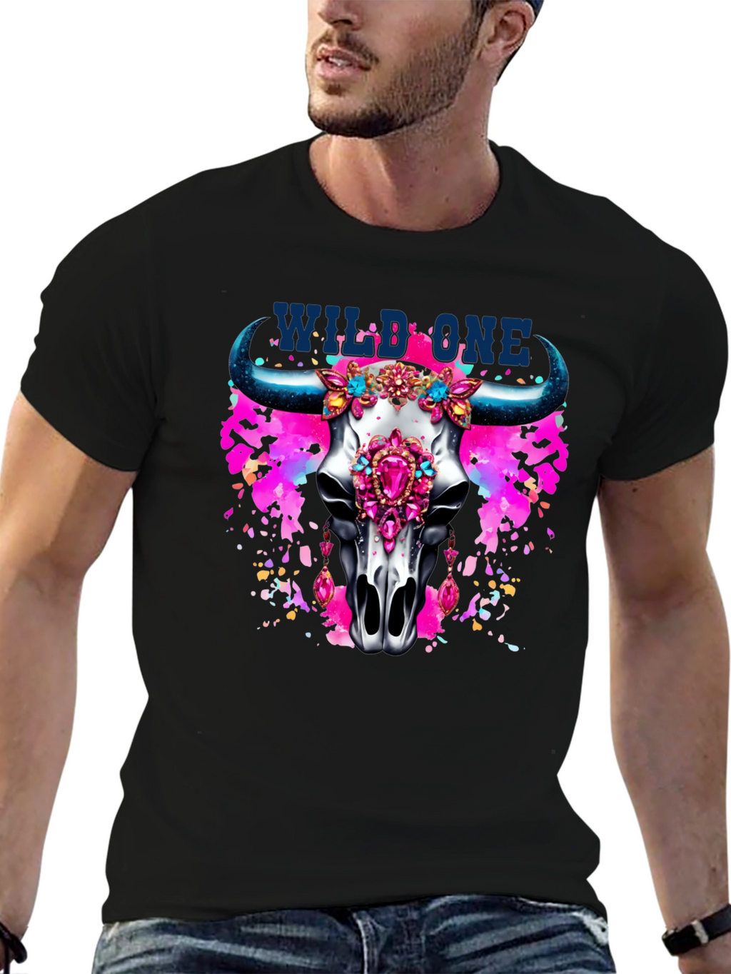 Wild One Bull Skull Graphic T-Shirt