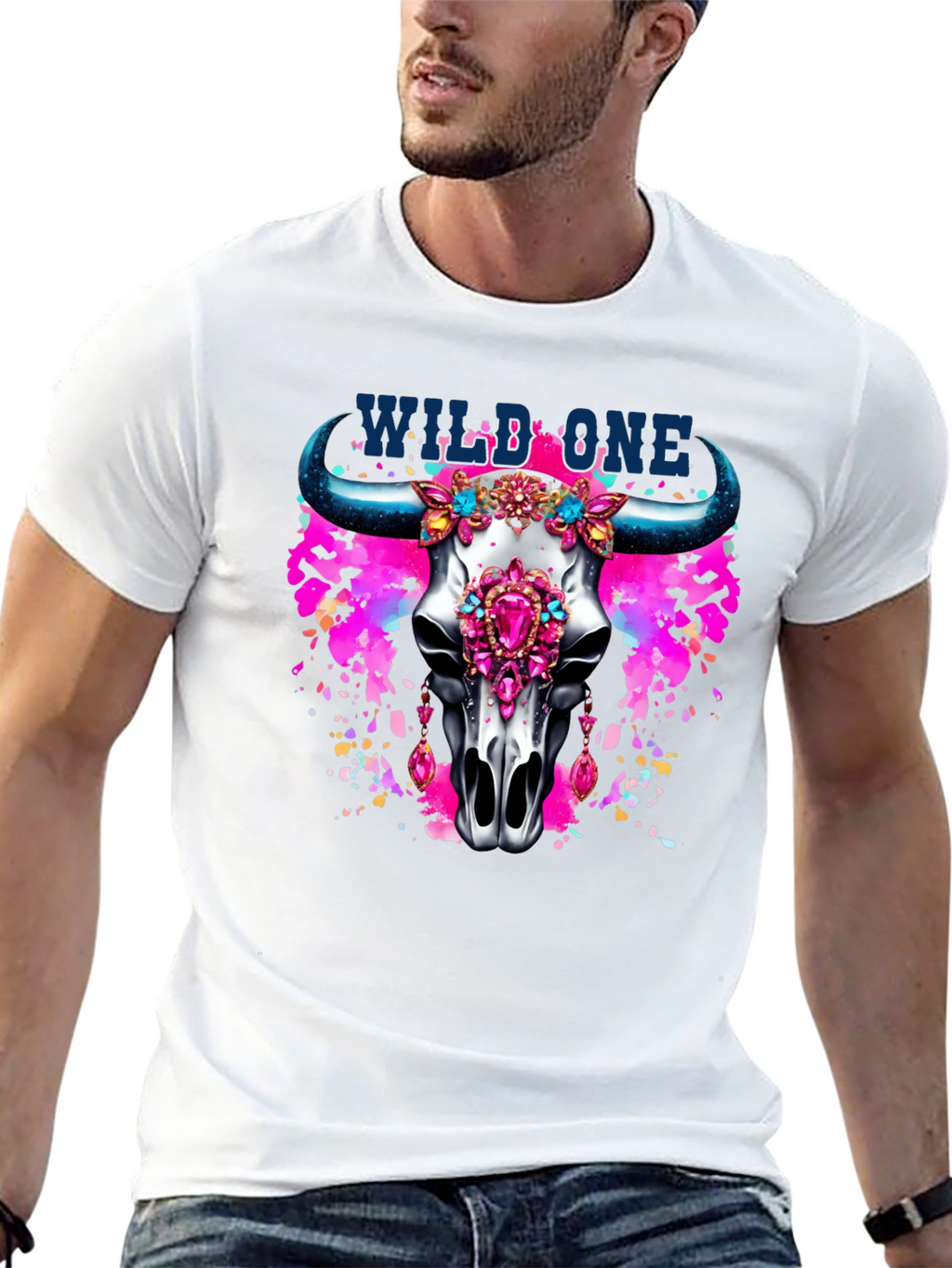 Wild One Bull Skull Graphic T-Shirt