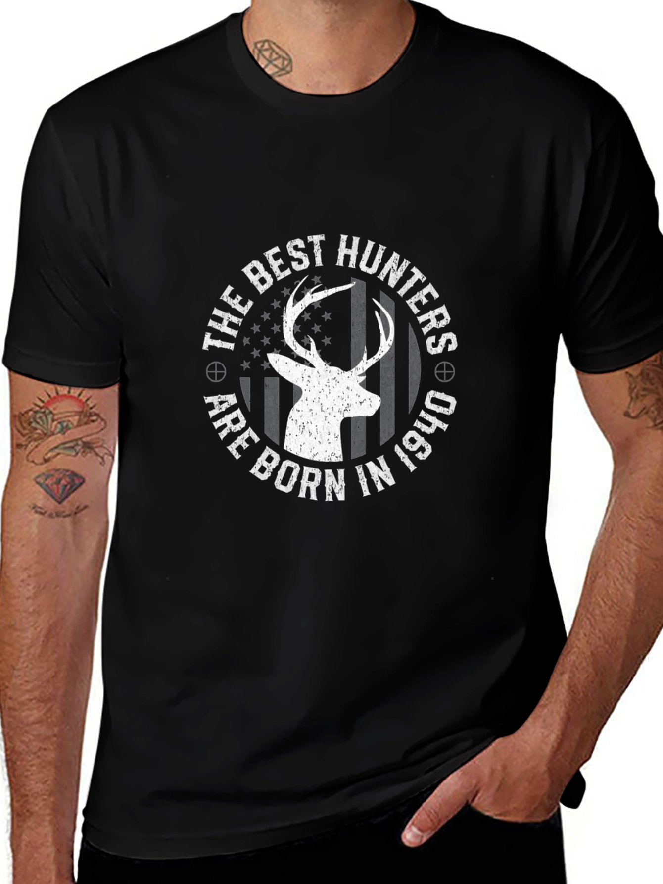 Best Hunters Born in 1940 Graphic Tee - Black Cotton