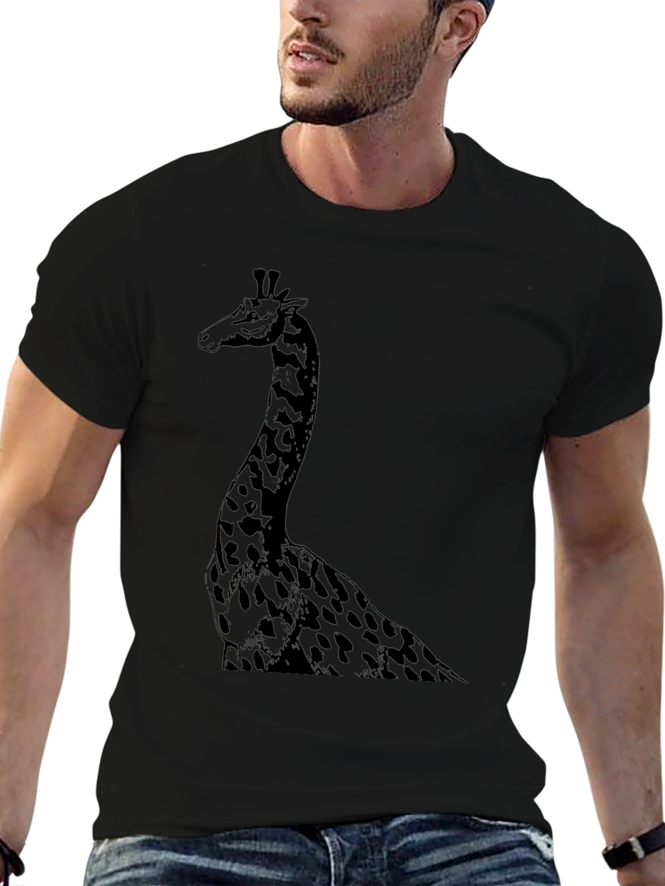 Giraffe Graphic Tee - Mens Black Cotton T-Shirt