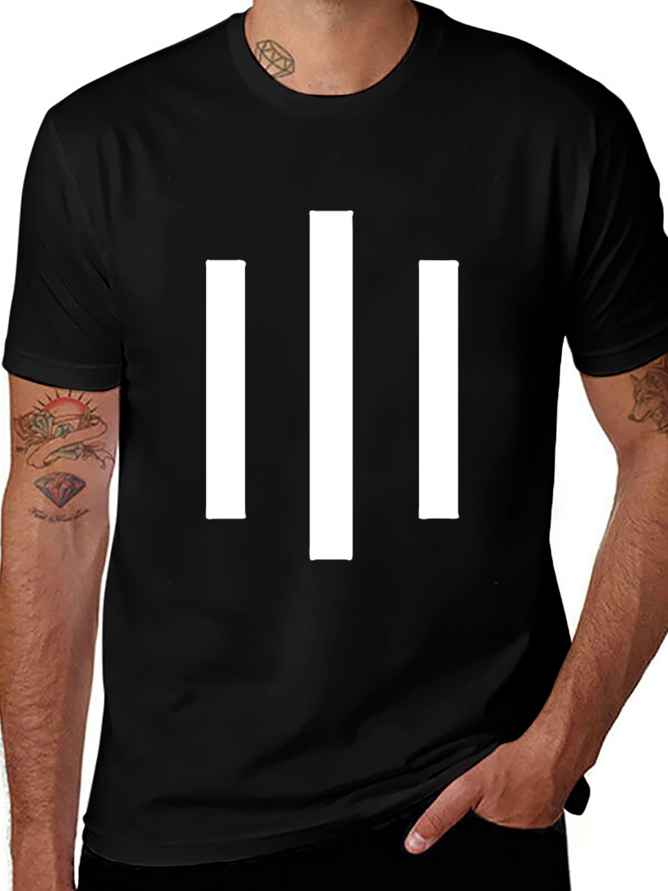 Minimalist White Stripe Graphic Black T-Shirt