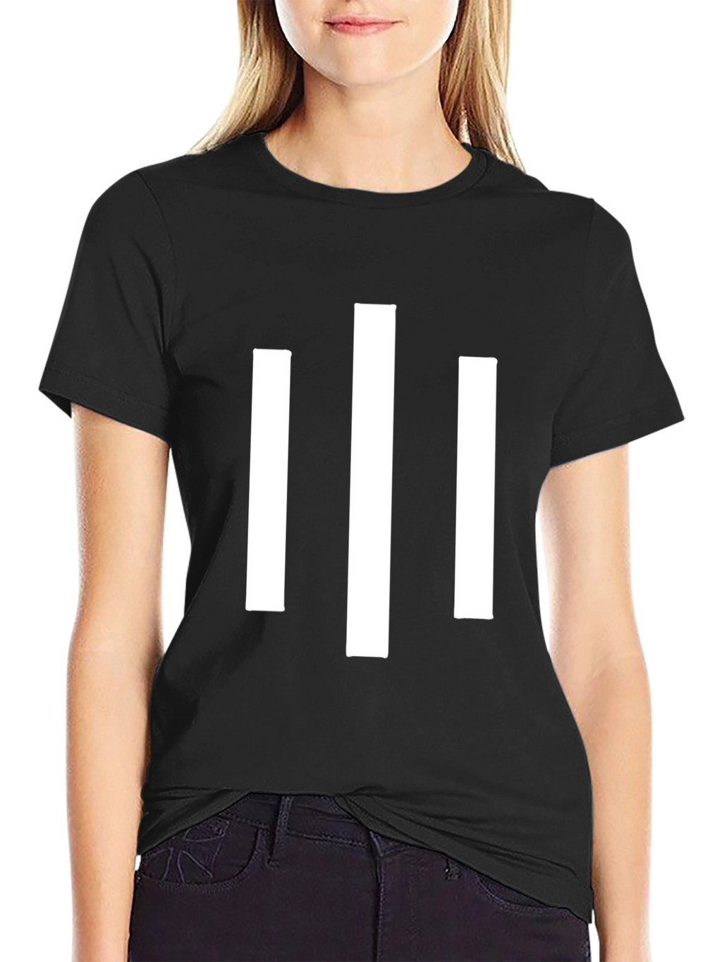 Minimalist White Stripe Graphic Black T-Shirt