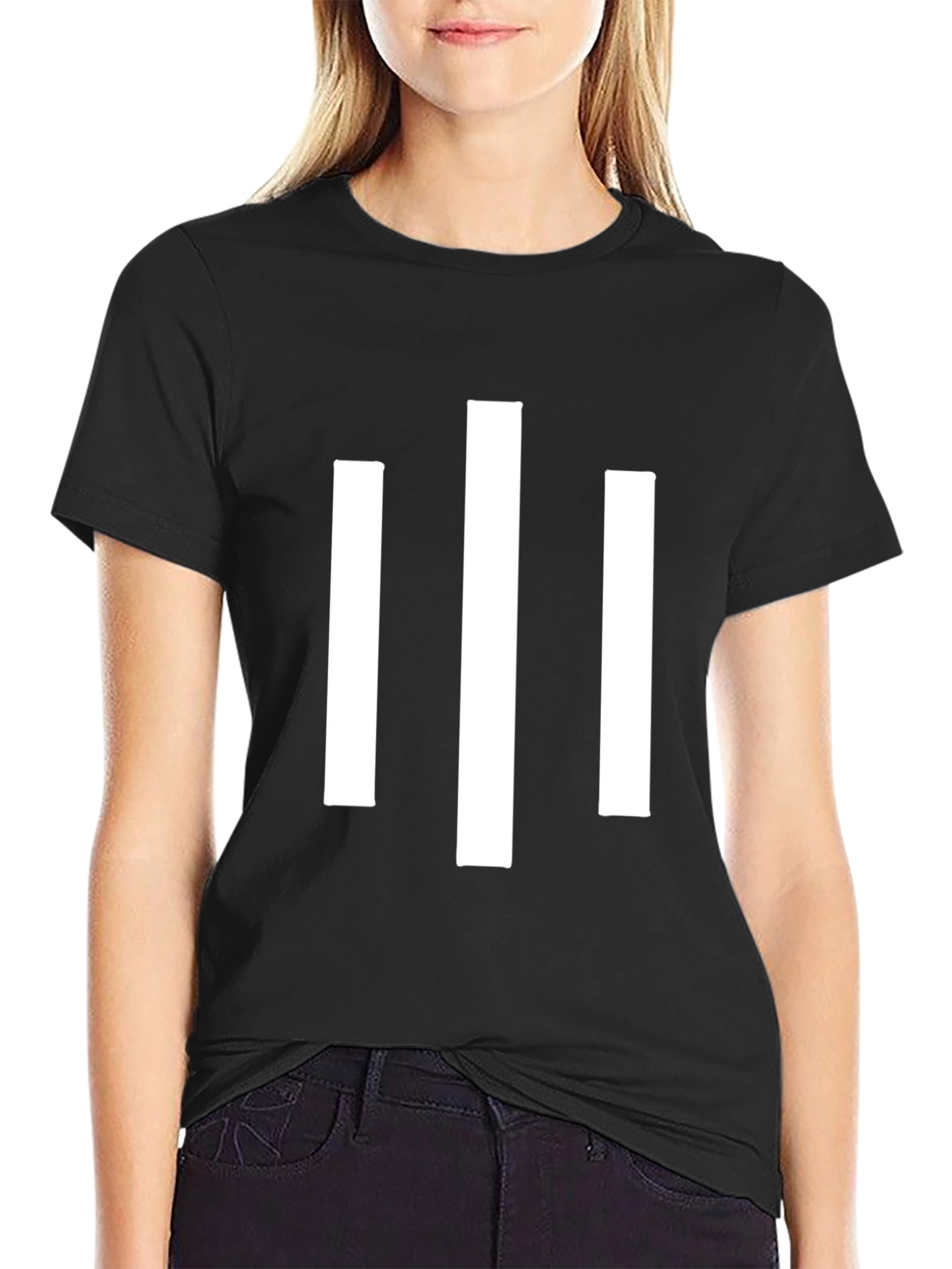 Minimalist White Stripe Graphic Black T-Shirt