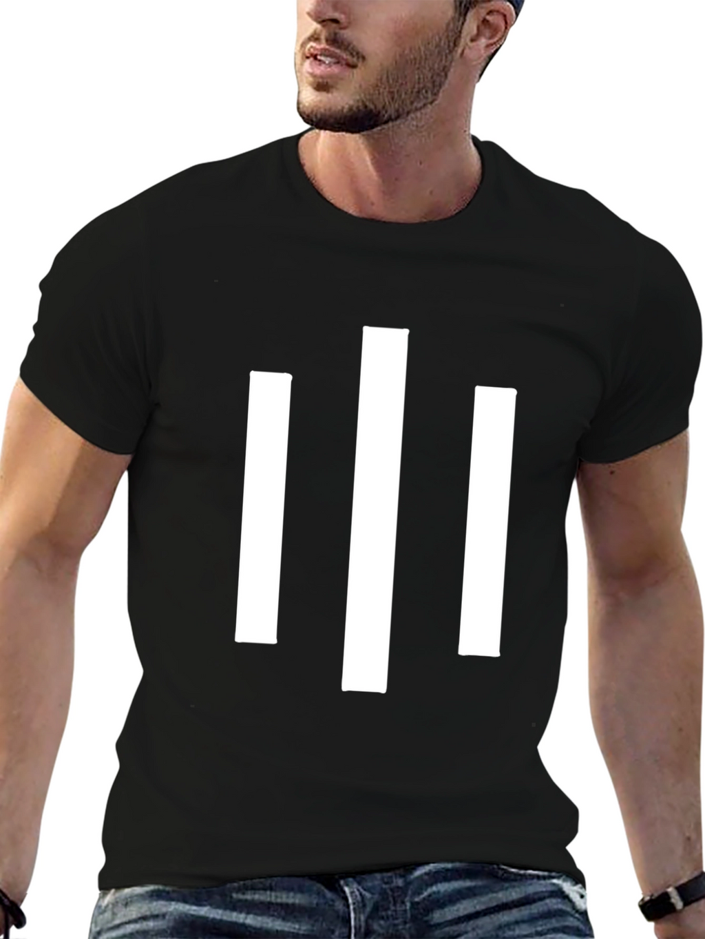 Minimalist White Stripe Graphic Black T-Shirt