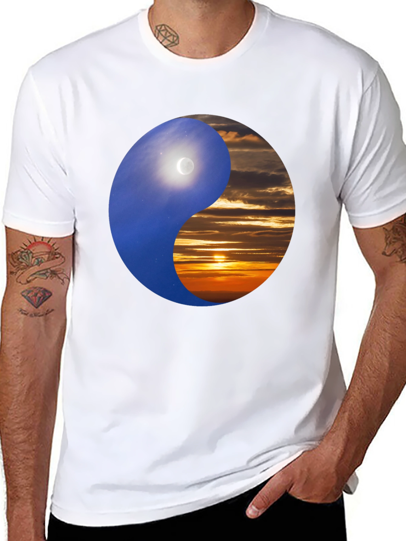 Yin Yang Day & Night Black T-Shirt