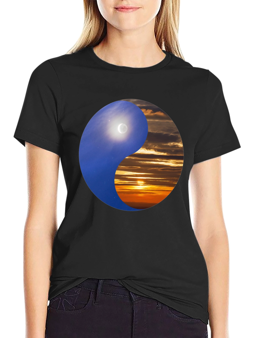 Yin Yang Day & Night Black T-Shirt