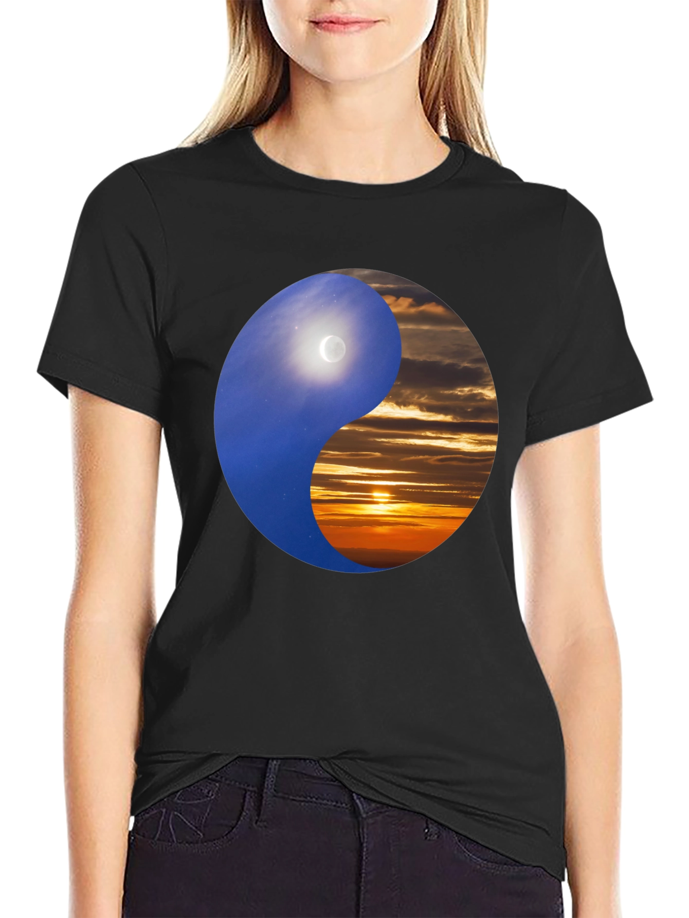 Yin Yang Day & Night Black T-Shirt