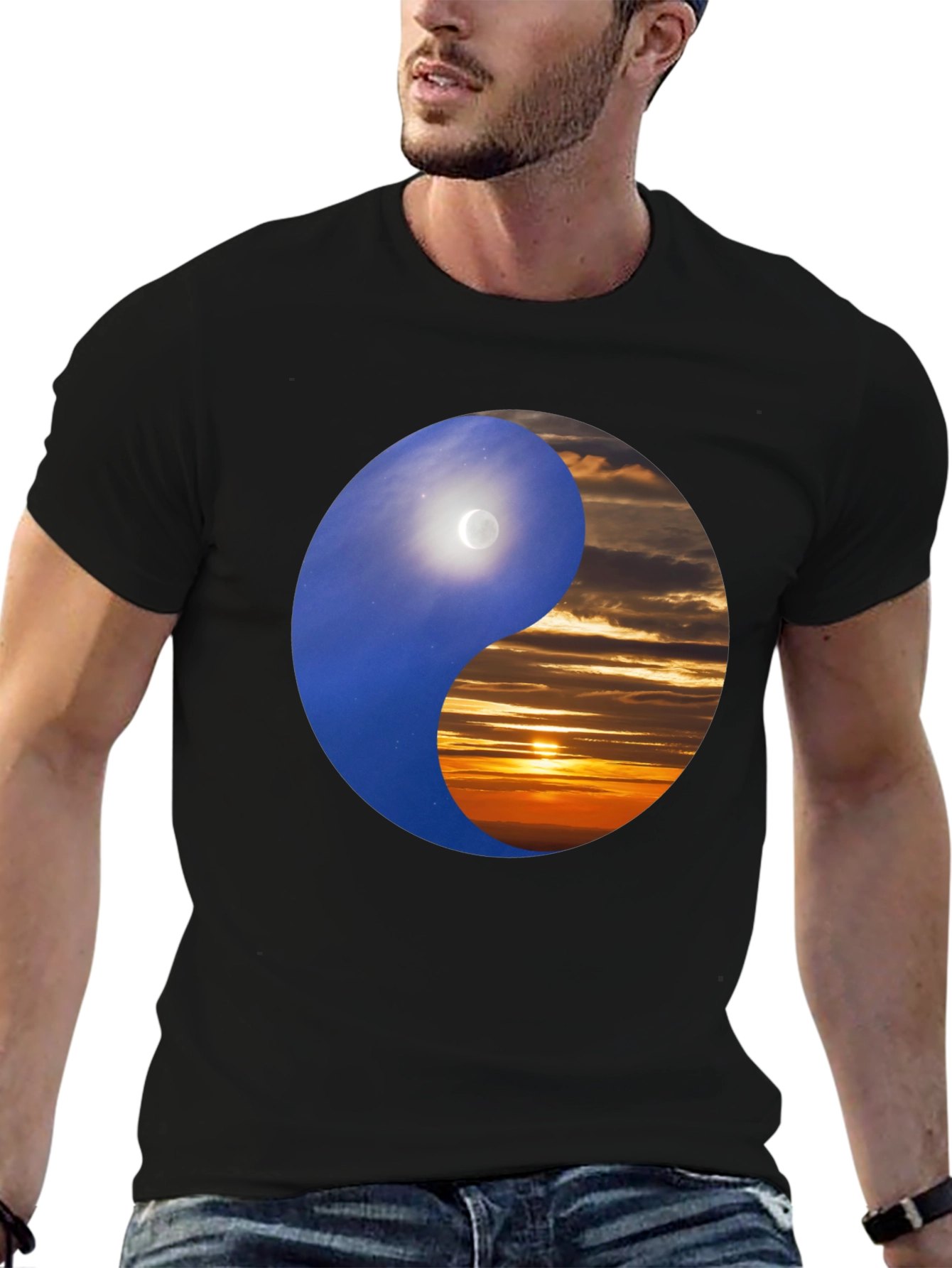 Yin Yang Day & Night Black T-Shirt