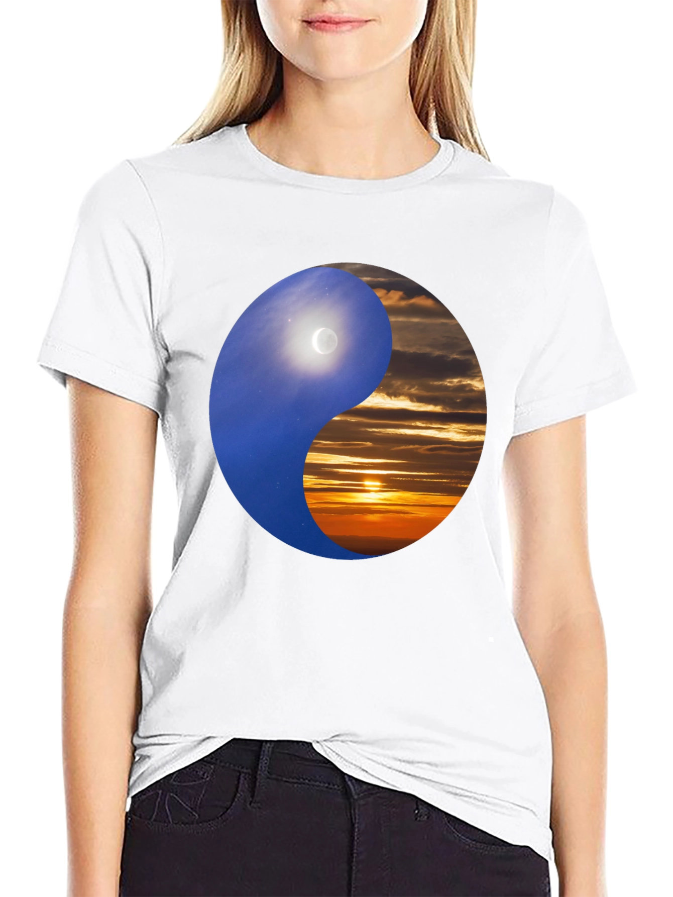 Yin Yang Day & Night Black T-Shirt