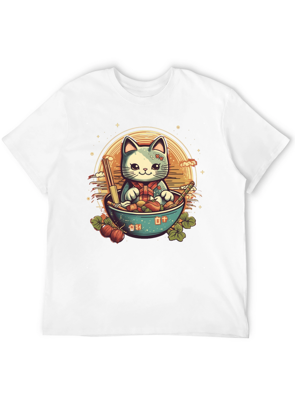 Cute Anime Cat Ramen Bowl Graphic Tee