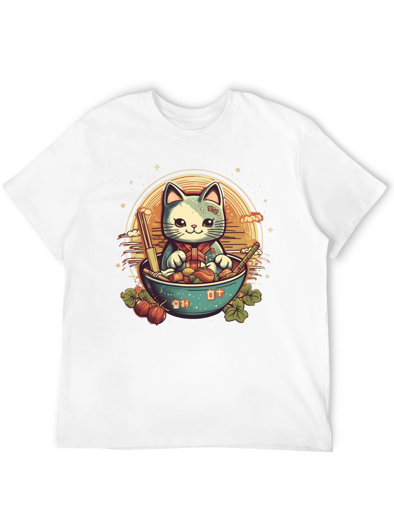 Cute Anime Cat Ramen Bowl Graphic Tee