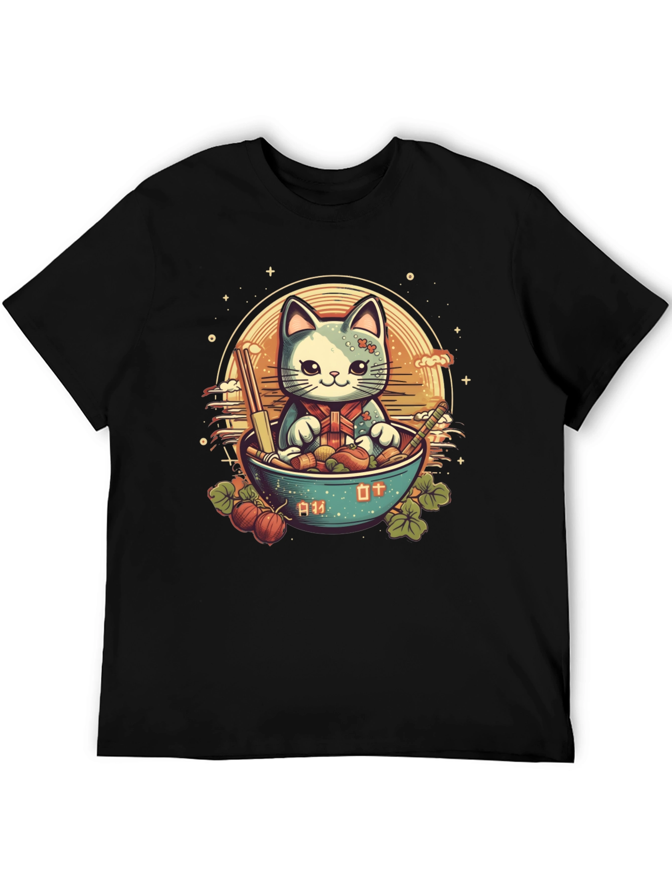 Cute Anime Cat Ramen Bowl Graphic Tee
