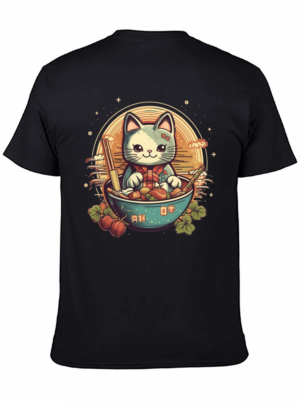 Cute Anime Cat Ramen Bowl Graphic Tee