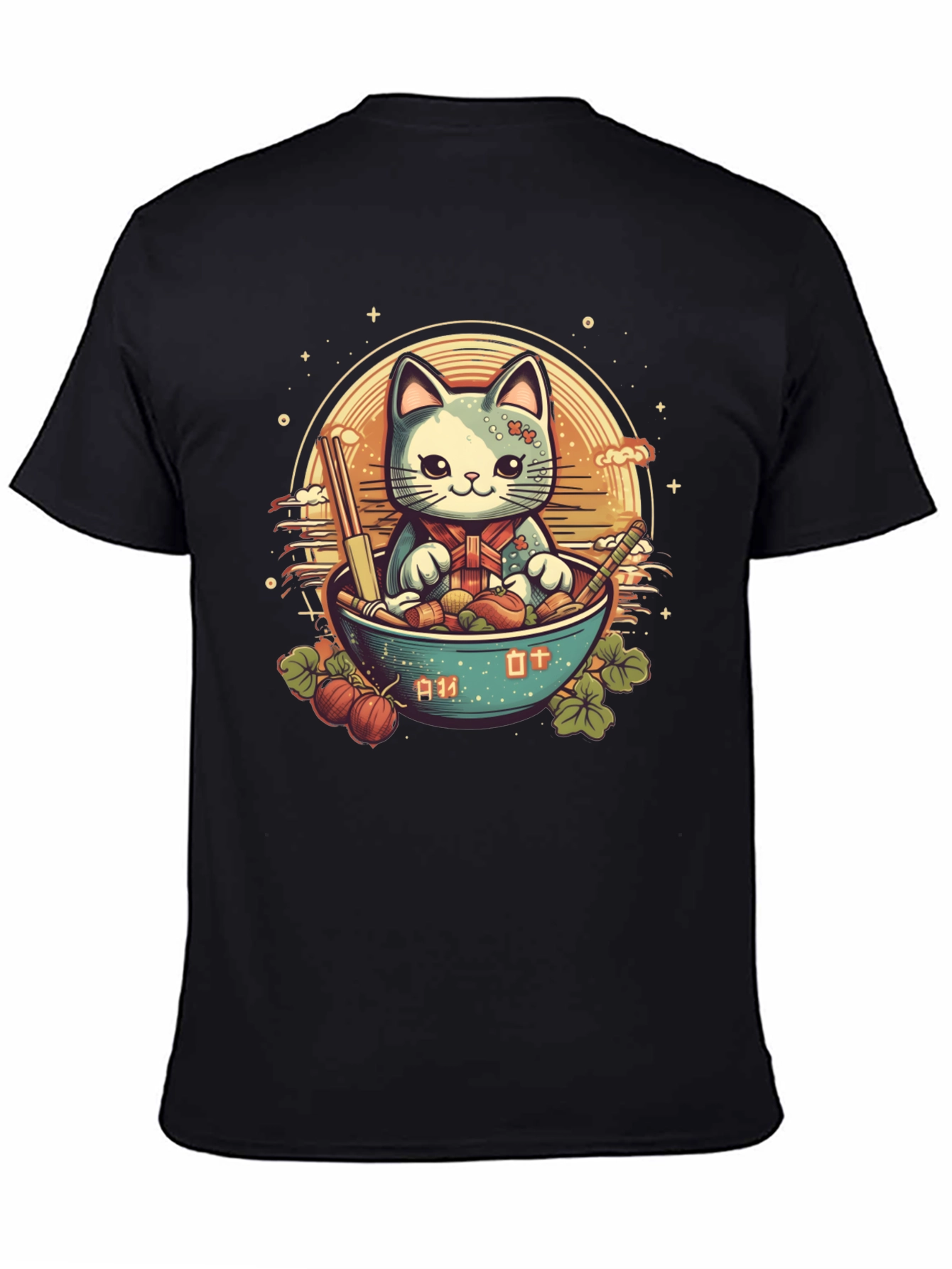 Cute Anime Cat Ramen Bowl Graphic Tee