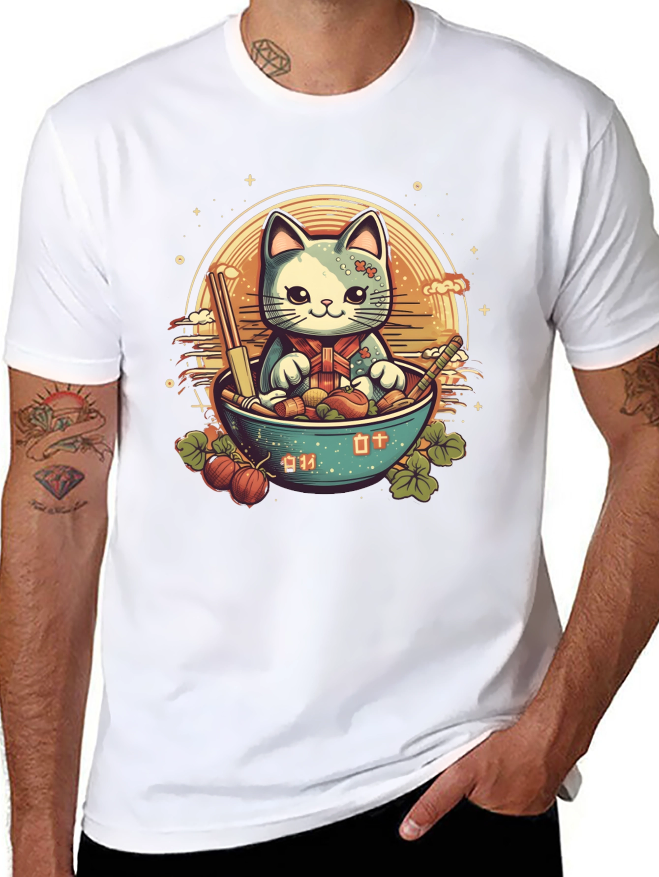 Cute Anime Cat Ramen Bowl Graphic Tee