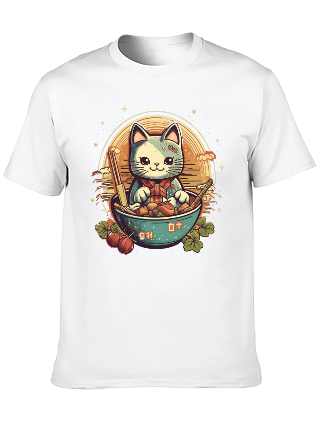 Cute Anime Cat Ramen Bowl Graphic Tee