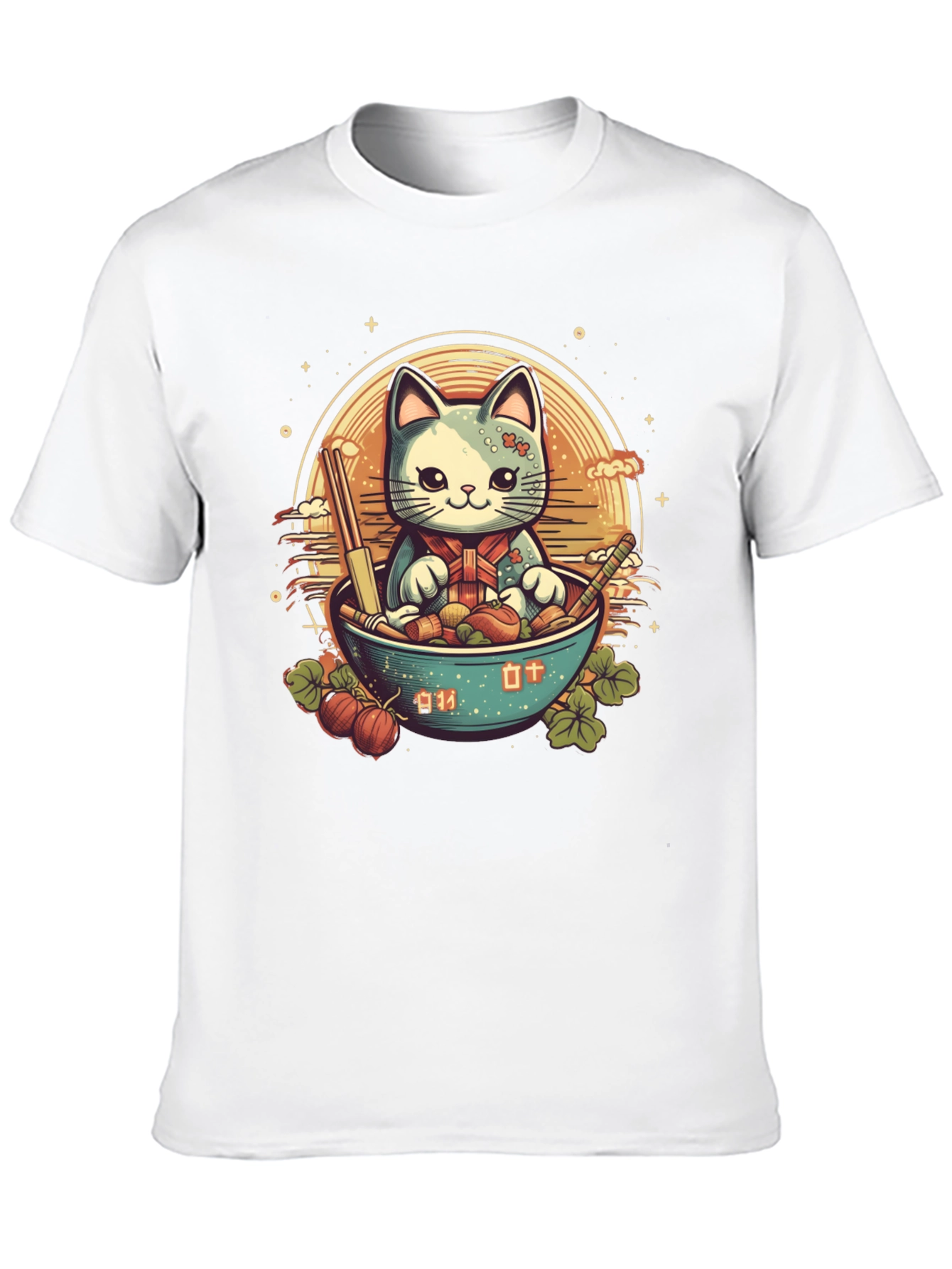 Cute Anime Cat Ramen Bowl Graphic Tee