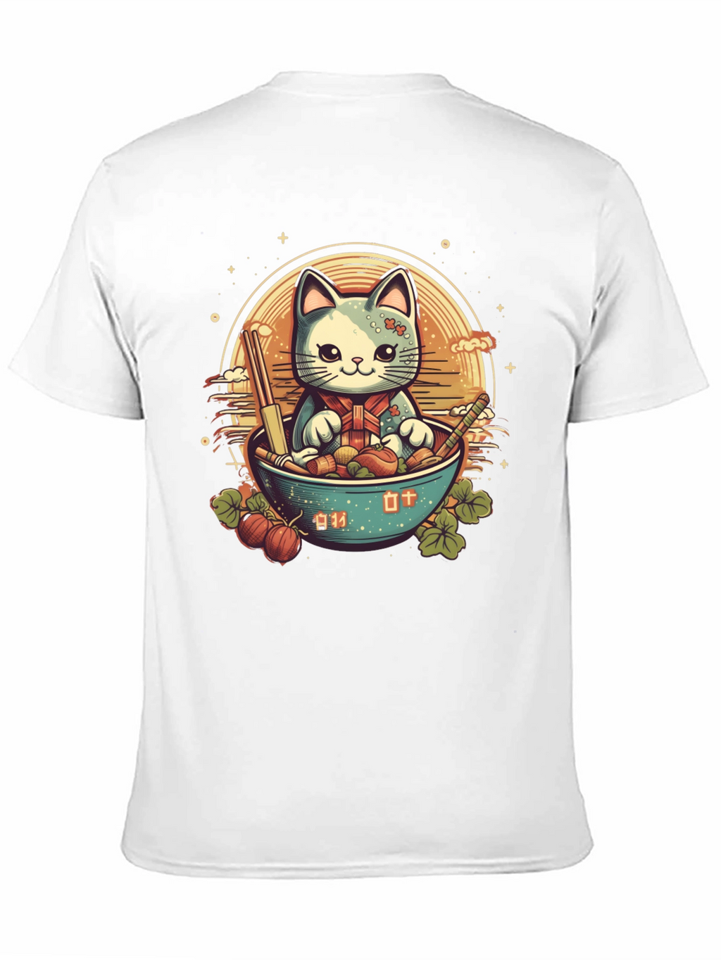 Cute Anime Cat Ramen Bowl Graphic Tee