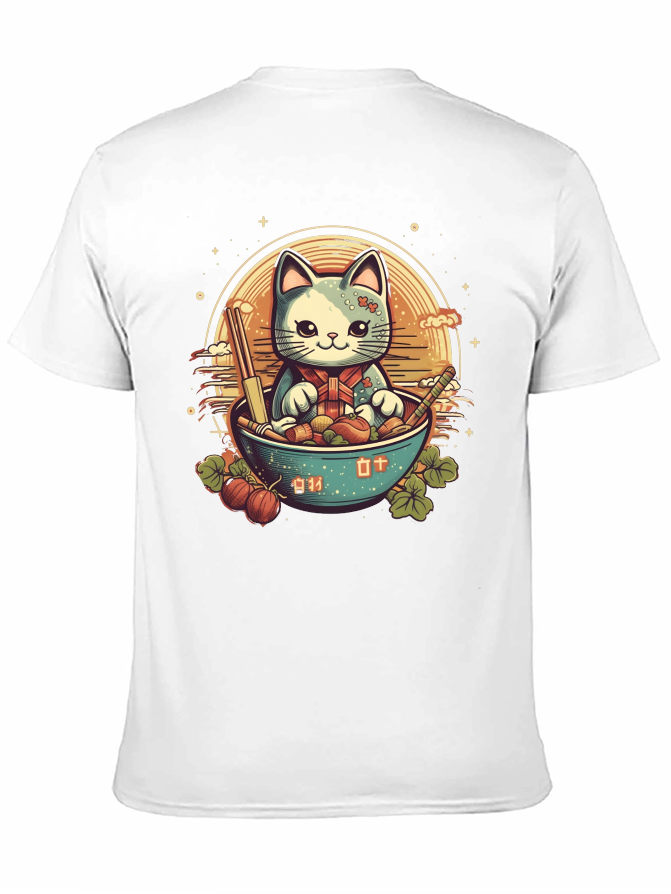 Cute Anime Cat Ramen Bowl Graphic Tee