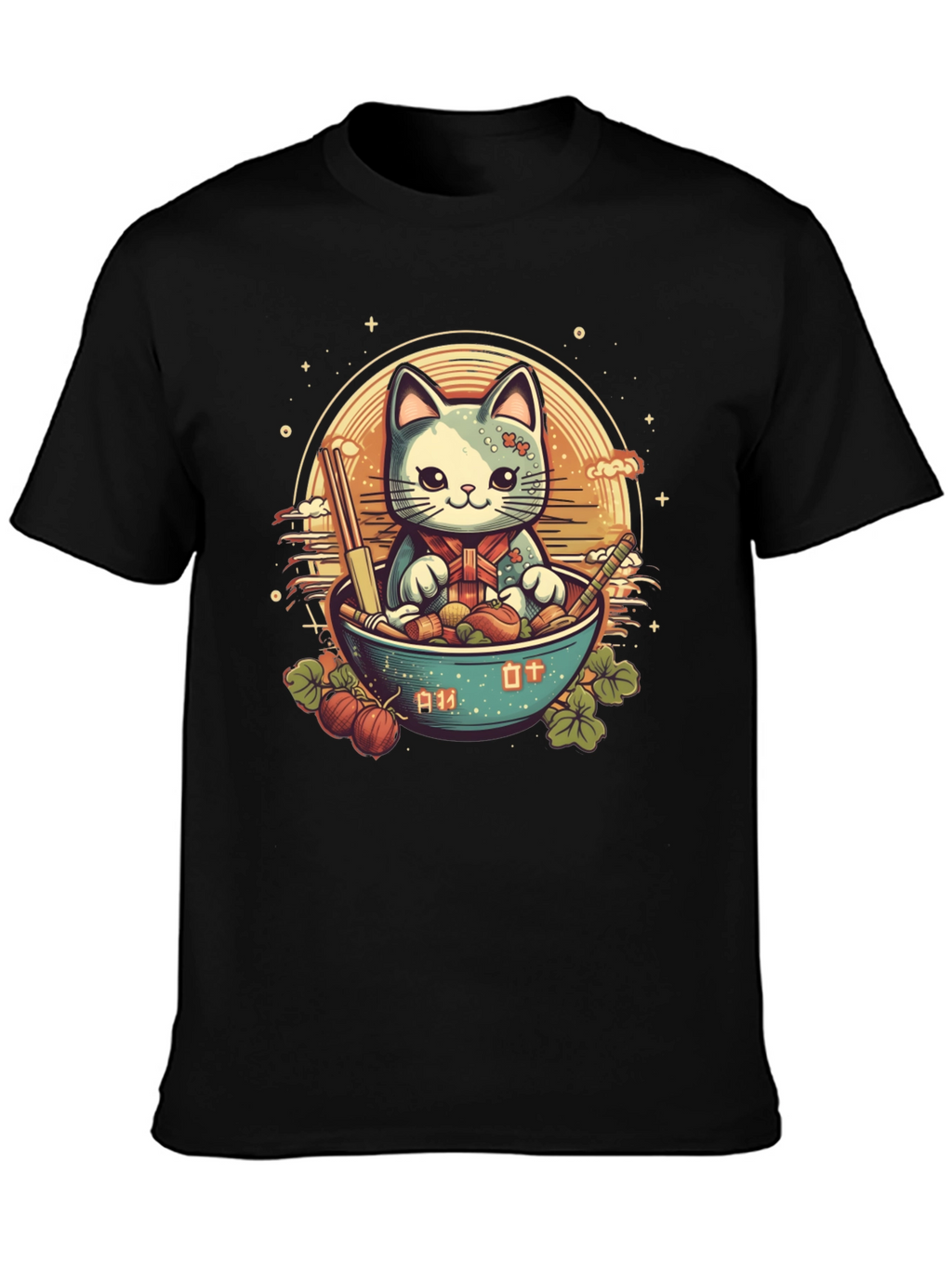 Cute Anime Cat Ramen Bowl Graphic Tee