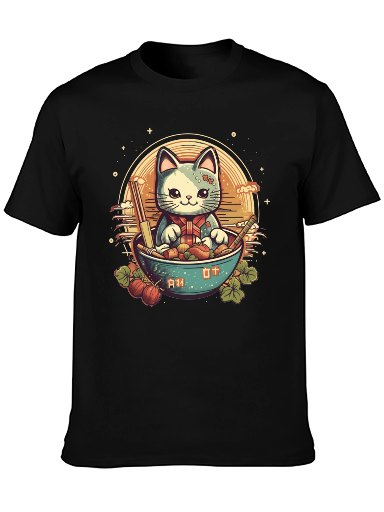 Cute Anime Cat Ramen Bowl Graphic Tee