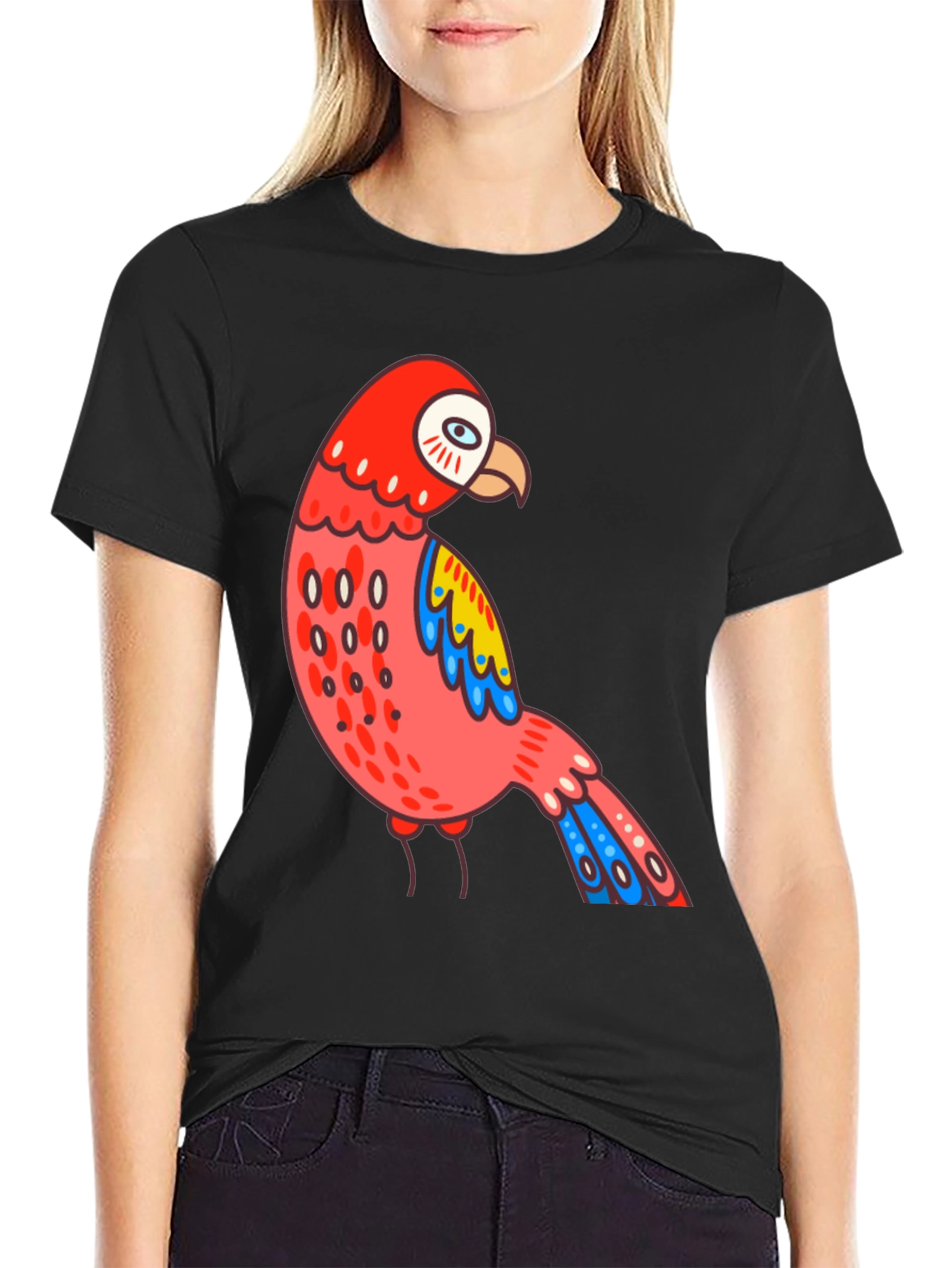 Black Parrot T-Shirt Quirky Bird Graphic Tee