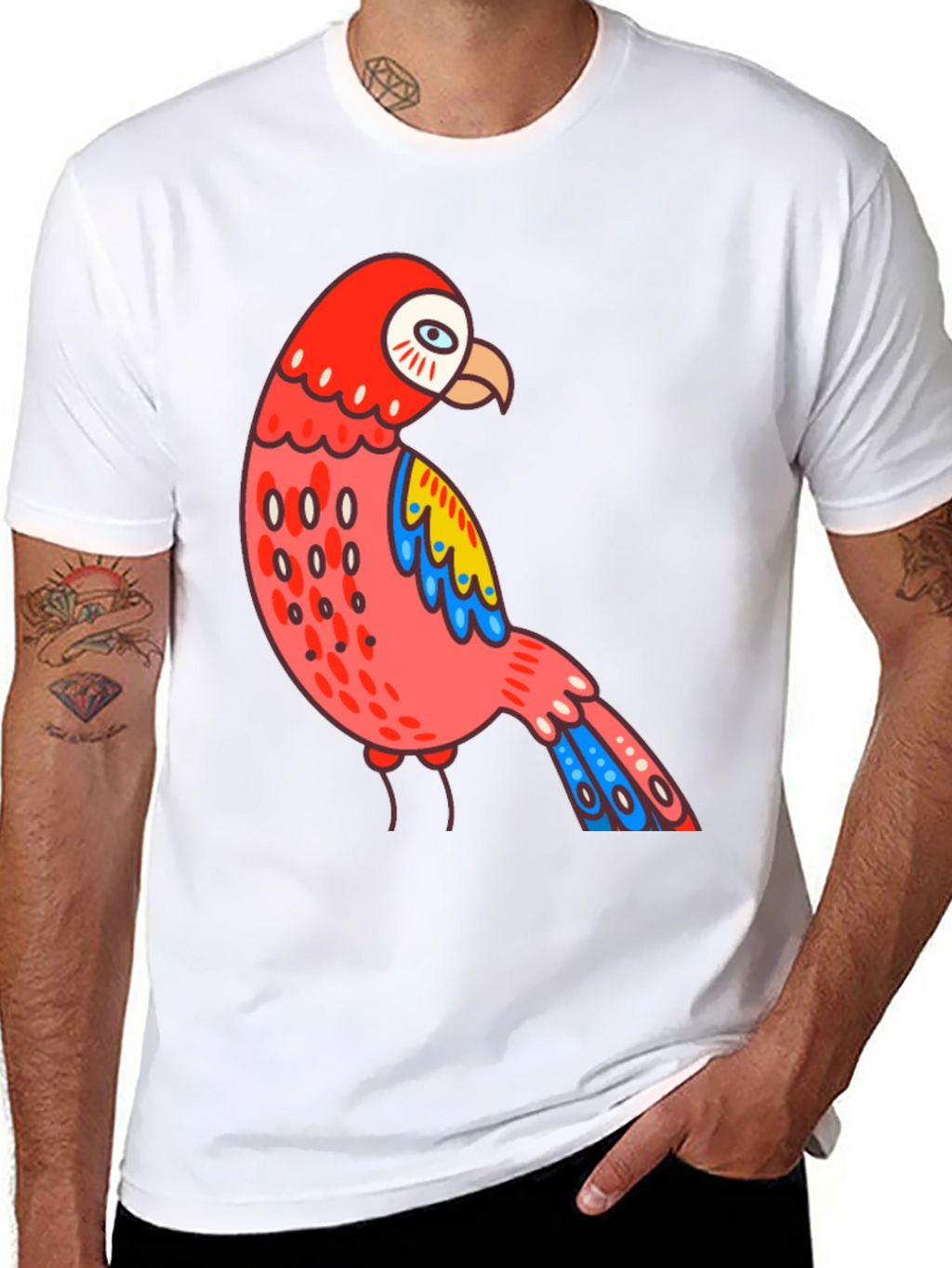 Black Parrot T-Shirt Quirky Bird Graphic Tee