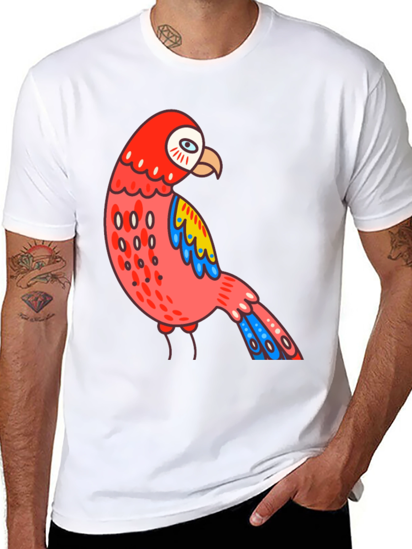 Black Parrot T-Shirt Quirky Bird Graphic Tee