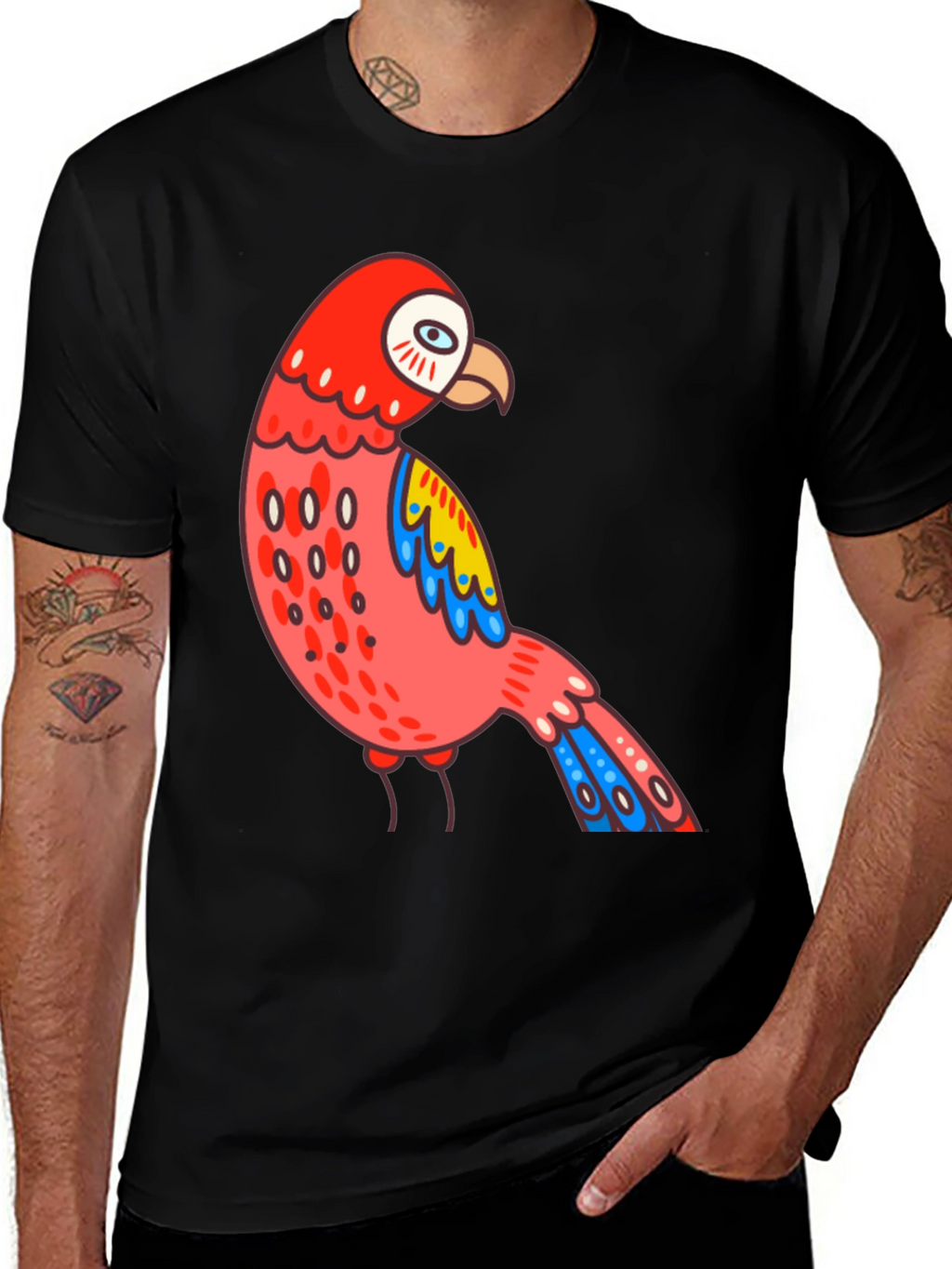 Black Parrot T-Shirt Quirky Bird Graphic Tee