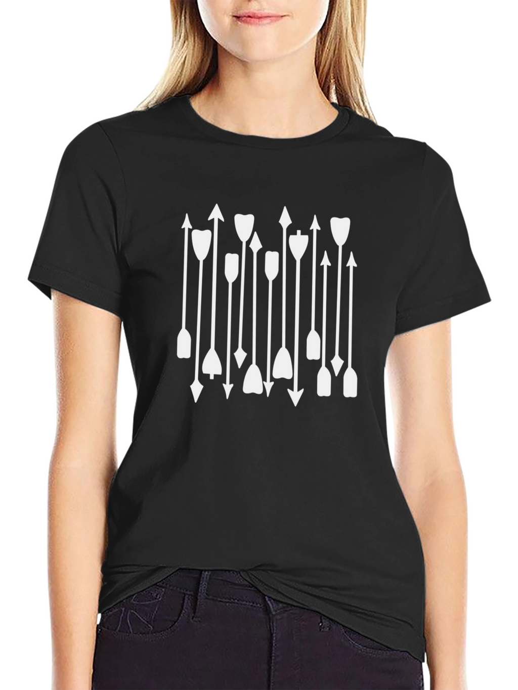 Modern Arrow Pattern Graphic Tee - Black