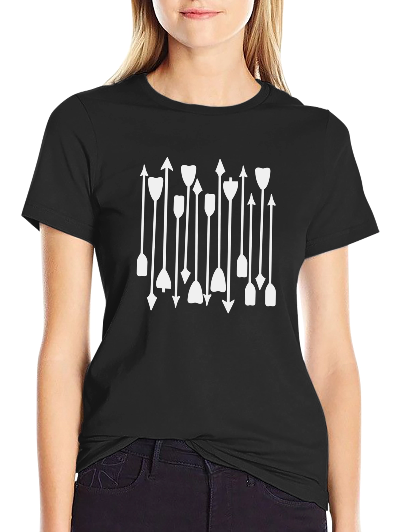 Modern Arrow Pattern Graphic Tee - Black