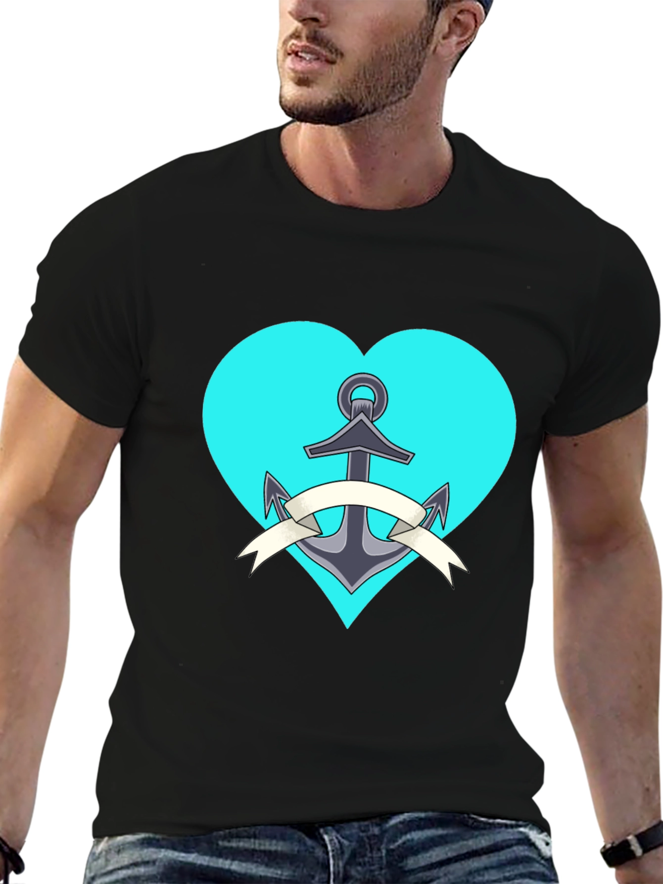 Anchor Heart Graphic Tee - Mens Black T-Shirt