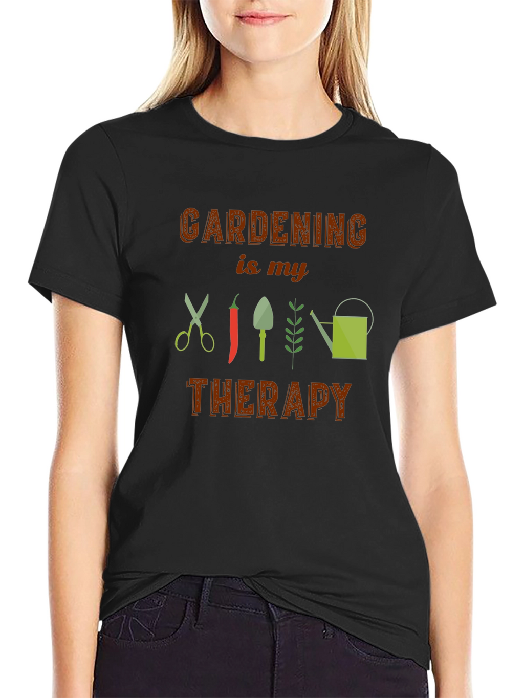 Gardening is My Therapy Black T-Shirt