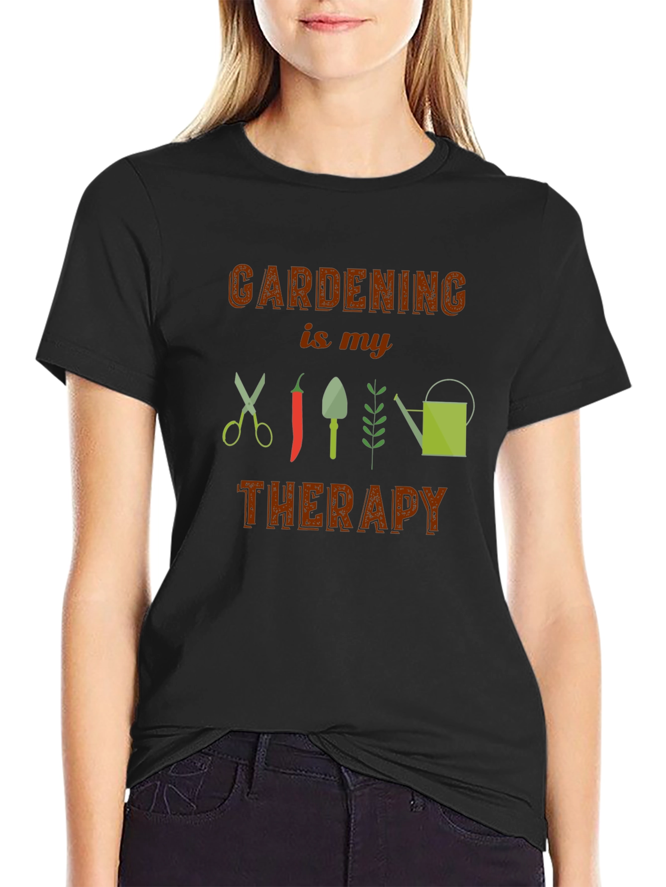 Gardening is My Therapy Black T-Shirt