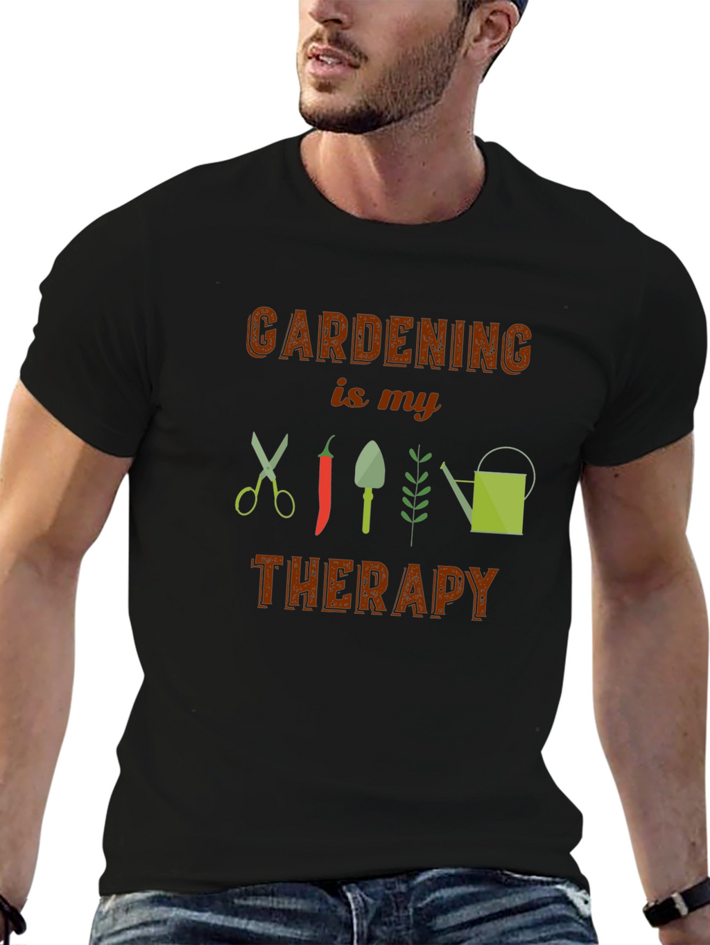 Gardening is My Therapy Black T-Shirt
